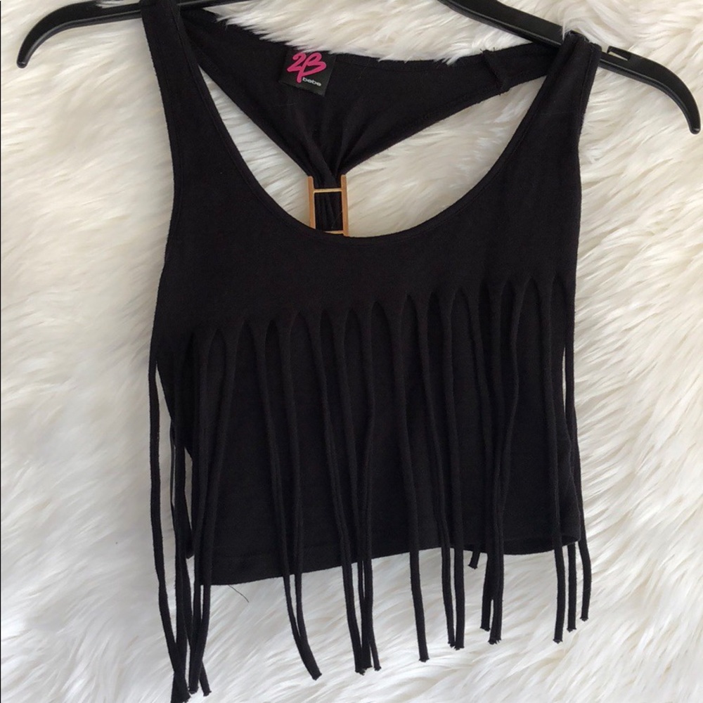 Black Fringe Crop Top